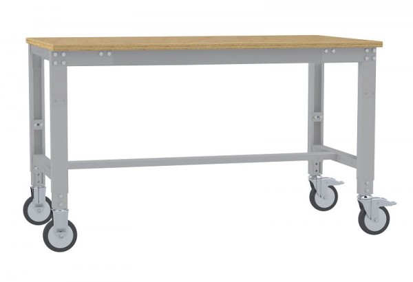 Manuflex Arbeitstisch UNIVERSAL Spezial mobil mit Multiplexplatte, BxTxH = 1250 x 600 x 752-972 mm, Alusilber, AU7325.9006
