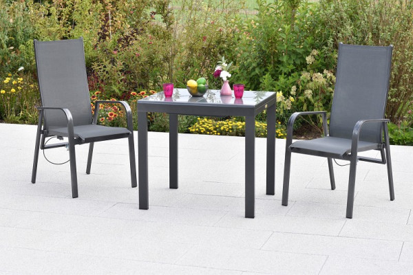 Merxx Alassio Set 3-teilig, 2 Alassio Sessel, Rückenlehne durch Gasdruck verstellbar, 1 Semi Balkonausziehtisch 80 (120) x 70 cm, 51042-309