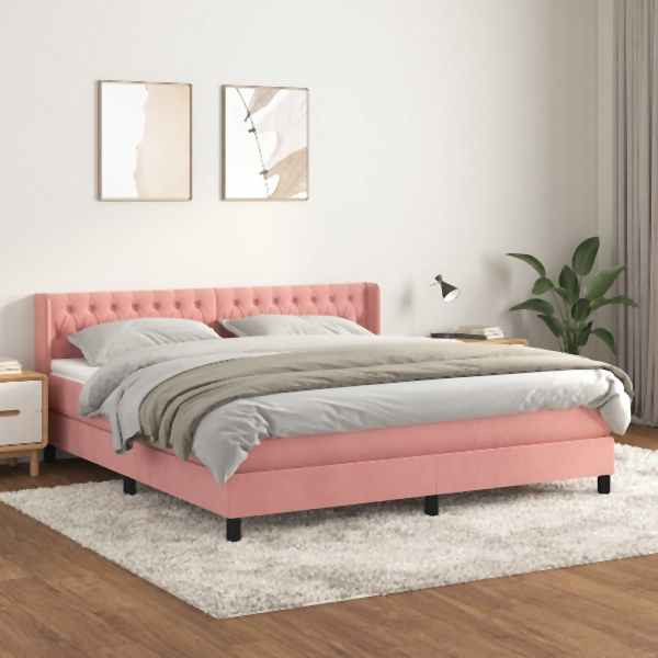 vidaXL Boxspringbett mit Matratze Rosa 180x200 cm Samt, 3131158