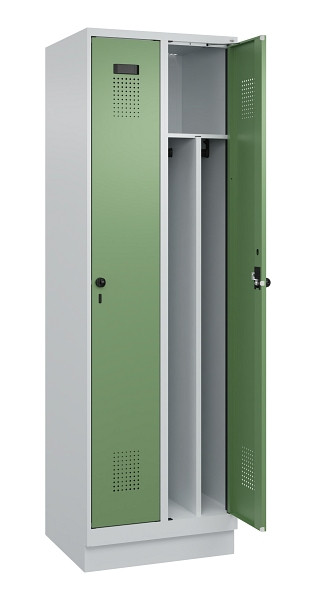C+P Spind Evolo PLUS, mit Sockel, 2 Abteile, 1950x600x500mm, 7035/6011, Verschluss Drehriegel, 049020-20F S10010
