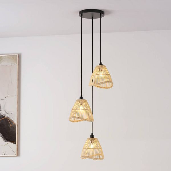 HOME DELUXE Hängeleuchte aus Rattan FELIA, Beige, 61037
