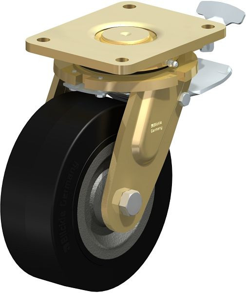 Blickle LS-SE 202K-ST-RI4 Stahlgeschweißte Schwerlast-Lenkrolle, schwere Drehkranz-Ausführung mit Feststeller, Elastik-Vollgummi, Schwarz, 238501
