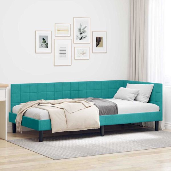 vidaXL Eckbettgestell mit Kopfteil Türkis 90 x 190 cm Samt, 42016426
