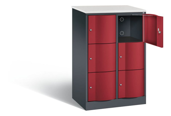 C+P Schließfachschrank Resisto, H1255xB772xT540mm, Farbe: Schwarzgrau / Rubinrot, 8573-272 S10438