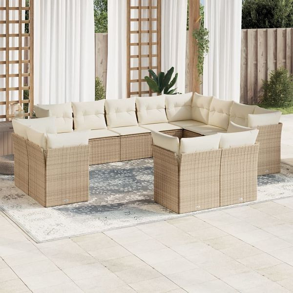 vidaXL 12-teilig Garten-Sofagarnitur mit Kissen Beige Poly Rattan, 3250367