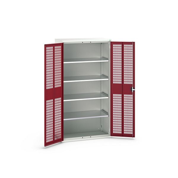 bott verso Flügeltürschrank mit Belüftung, mit 4 Fachböden, BxTxH: 1050 x550 x 2000 mm, Lichtgrau / Purpurrot, 16926770.24