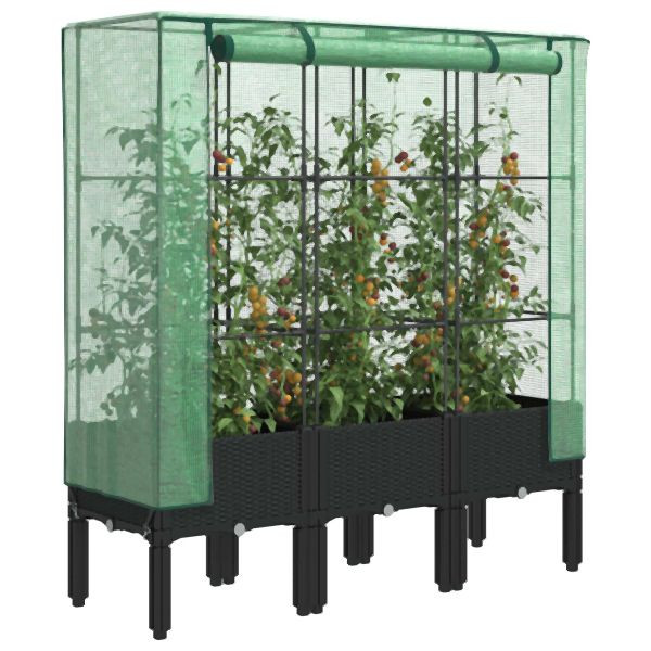 vidaXL Hochbeet mit Gewächshaus-Aufsatz Rattan-Optik 120x40x140 cm, 4015820
