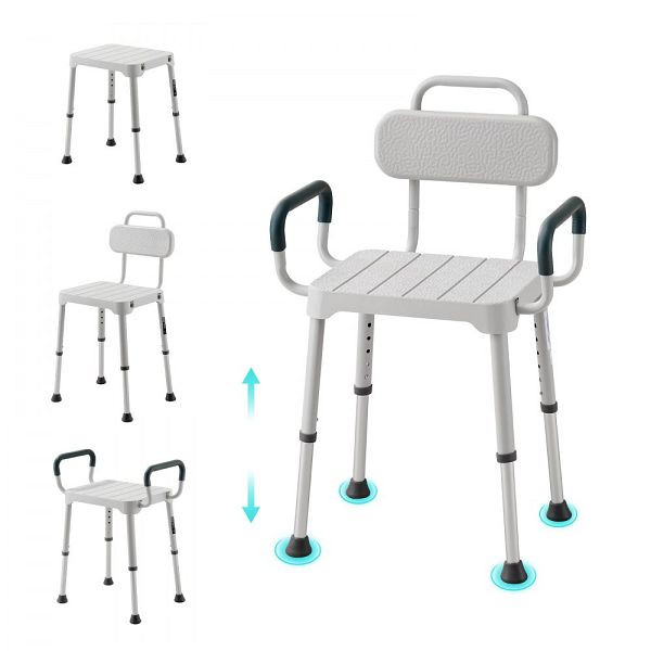 VEVOR Duschstuhl bis 181,4 kg, 6-fach höhenverstellbar, mit Armlehnen, Aluminium, für Dusche/Badewanne, LYYBKZDKDGDLFAV2N001V0