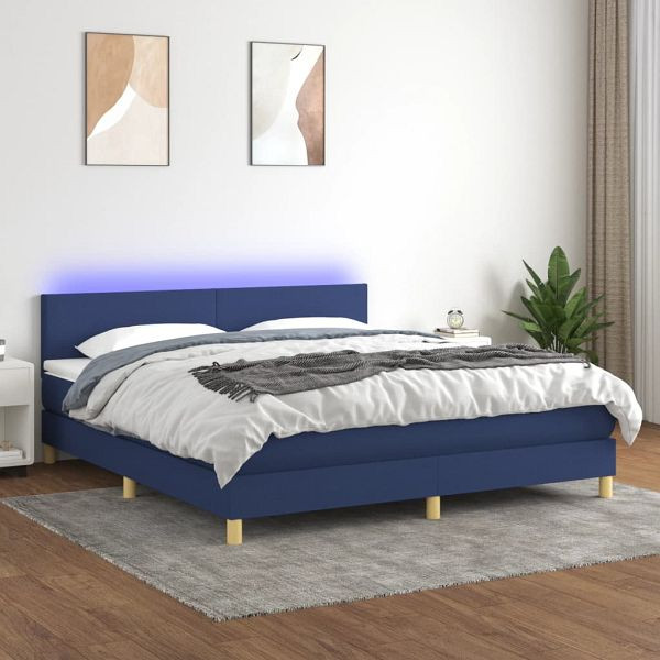 vidaXL Boxspringbett mit Matratze & LED Blau 180x200 cm Stoff, 3133579