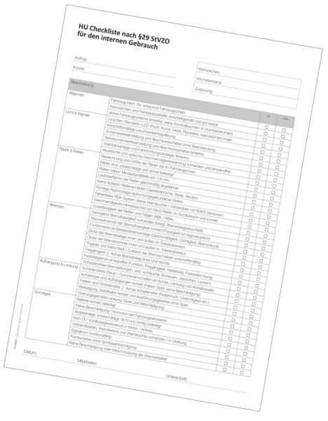 Eichner Block HU Checkliste nach §29 StVZO DIN A4, 9036-00181