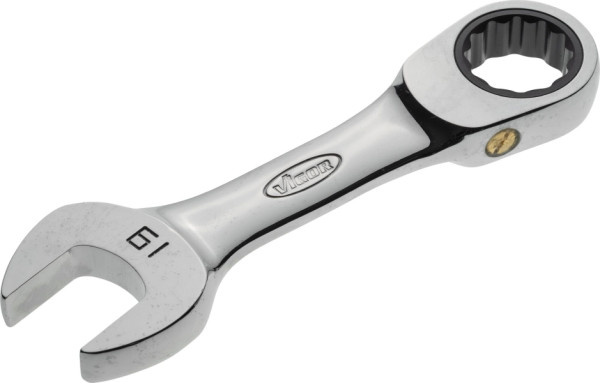 VIGOR Ratschen-Ring-Maulschlüssel, kurz, Außen-Sechskant Profil, Außen-Doppel-Sechskant Profil, 19 mm, V2833