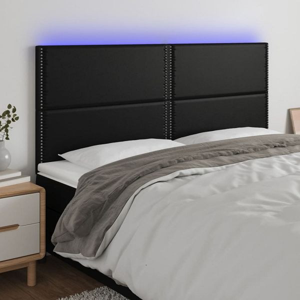 vidaXL LED Kopfteil Schwarz 200x5x118/128 cm Kunstleder, 3122392