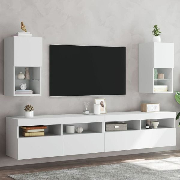 vidaXL TV-Schränke mit LED-Leuchten 2 Stück Weiß 30,5x30x60 cm, 836988