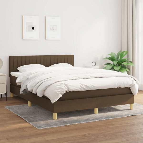 vidaXL Boxspringbett mit Matratze Dunkelbraun 140x200 cm Stoff, 3140780