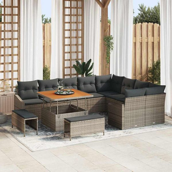 vidaXL Garten-Sofa-Set mit Kissen 12-teilig Grau 100 x 100 x 71 cm, 3364638