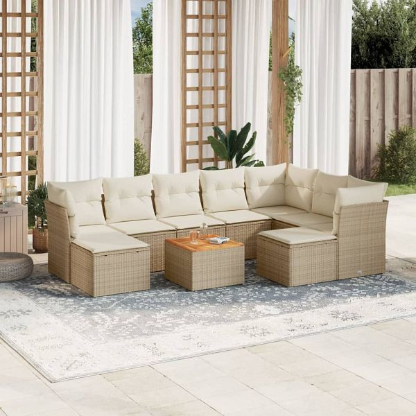 vidaXL 10-teilig Garten-Sofagarnitur mit Kissen Beige Poly Rattan, 3223965