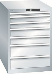 LISTA Schubladenschrank 27x36E (BxTxH) 564x725x800mm KEY Lock, Lichtgrau, 7 Schubladen, Fronthöhen: 50-150 mm, 14.354.020