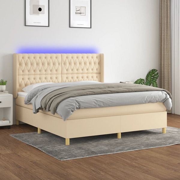 vidaXL Boxspringbett mit Matratze & LED Creme 160x200 cm Stoff, 3139130
