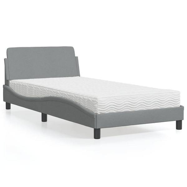 vidaXL Bett mit Matratze Hellgrau 100x200 cm Stoff, 3208344
