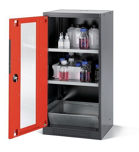 asecos Chemikalienschrank Systema CS-52LG, Korpus anthrazit, rot, 2 Einlegeböden und Bodenwanne, 202624