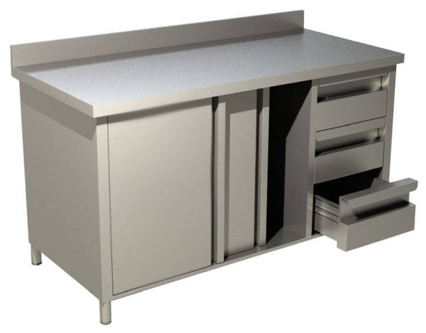 KBS Arbeitsschrank mit Schiebetüren und Schubladen, mit Aufkantung, 1600 x 600 x 850 mm, 90410101