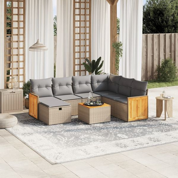 vidaXL 8-teilig Garten-Sofagarnitur mit Kissen Beige Poly Rattan, 3265770