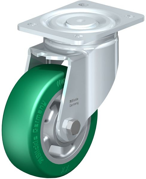 Blickle LH-ALST 150K Stahlblech-Lenkrolle, Schwerlast-Ausführung, mit Anschraubplatte, Blickle Softhane®, Grün, 723197