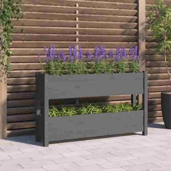 vidaXL Pflanzkübel Grau 112x25x66 cm Massivholz Kiefer, 823929