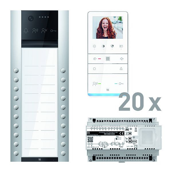 TCS Türkontrollsystem video: pack PRO 20WE Außenstation AVA 20T AP 20x Freisprecher IVW6511 Steuergerät, PVAF202/003