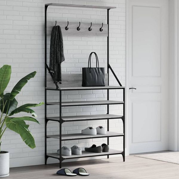 vidaXL Kleiderständer mit Schuhablage Grau Sonoma 90x34x184 cm, 837880