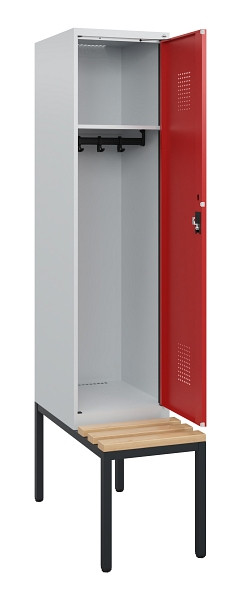 C+P Spind Evolo PLUS, 1 Abteil, 1950x400x815mm, 7035/3000, Zylinderschloss, Sitzfläche Holz, Sitzbank, 0490505-12 S10024