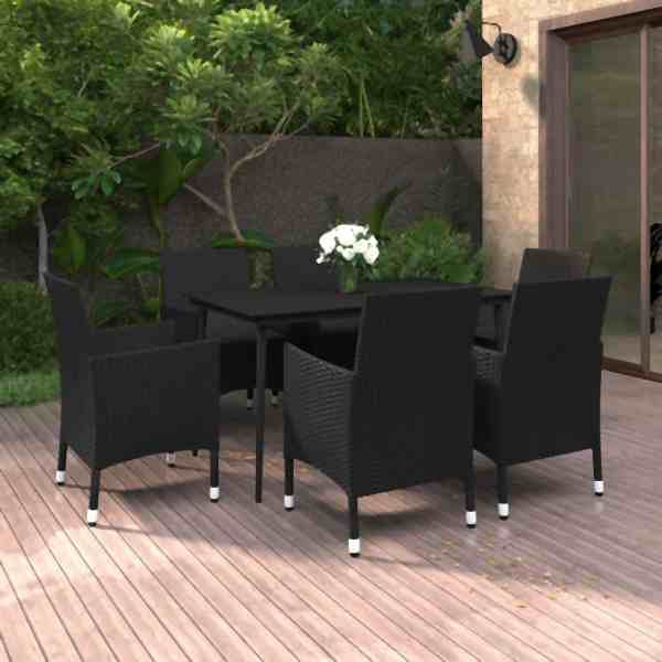 vidaXL 7-tlg. Garten-Essgruppe mit Auflagen Poly Rattan und Glas, 3099736