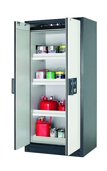 asecos Sicherheitsschrank Q-CLASSIC-90, Q90.195.090 in reinweiß RAL 9010 mit 3x Wannenboden Standard (Polypropylen), 30041-050-30051
