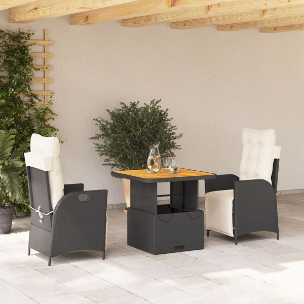 vidaXL 3-teilig Garten-Essgruppe mit Kissen Schwarz Poly Rattan, 3277435