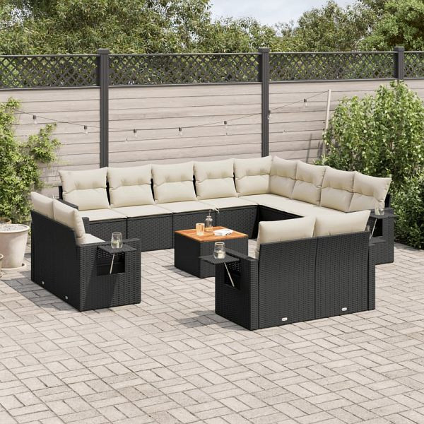 vidaXL 13-teilig Garten-Sofagarnitur mit Kissen Schwarz Poly Rattan, 3257162