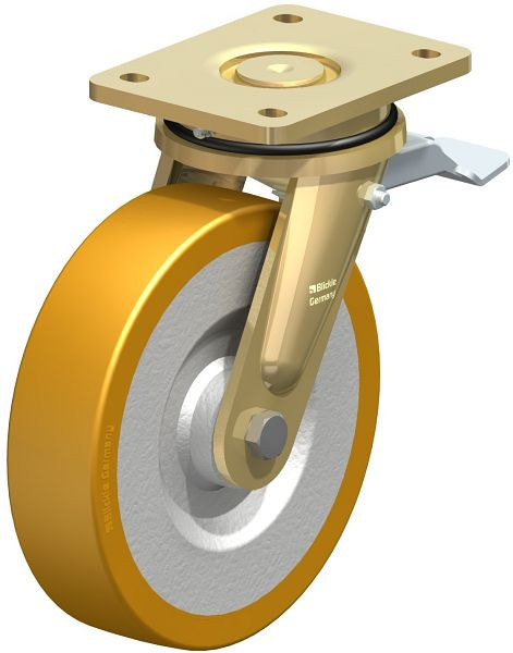 Blickle LS-SETH 200K-ST Stahlgeschweißte Schwerlast-Lenkrolle, schwere Drehkranz-Ausführung mit Feststeller, Blickle Extrathane®, Hellbraun, 51821