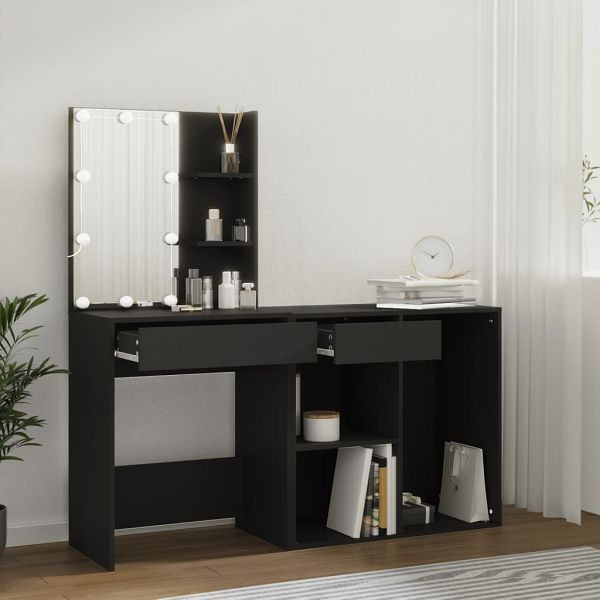 vidaXL LED-Schminktisch mit Schrank Schwarz Holzwerkstoff, 3082018