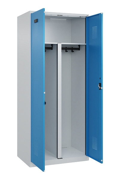 C+P PSA Schwarz-Weiß-Spind Evolo PLUS, 2 Abteile, 1850x800x500mm, 7035/5012, Zylinderschloss, 049002-22P S10034