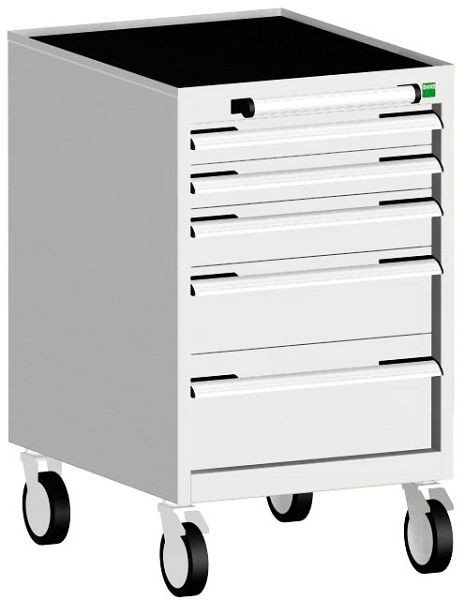 bott cubio Schubladenschrank mobil bestückt mit 5 Schubladen BxTxH: 525 x 650 x 880 mm, RAL 7035, 40402113.16V