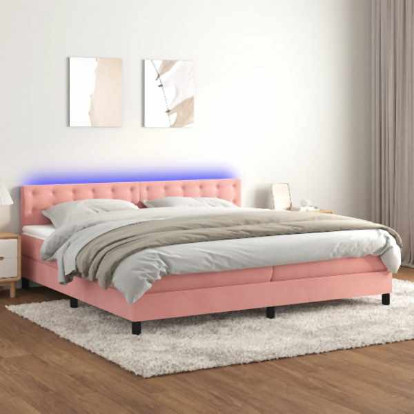 vidaXL Boxspringbett mit Matratze & LED Rosa 200x200 cm Samt, 3134668