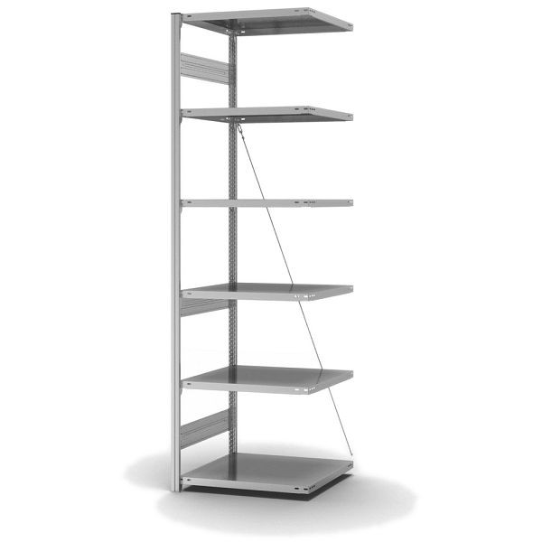 hofe Fachboden-Anbauregal, 2500x600x750 mm, 6 Fachebenen, verzinkt, 240 kg Fachlast, 2500 kg Feldlast, einseitige Bedienung, HZA25607XM