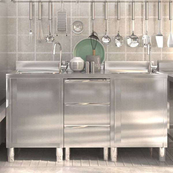 vidaXL Gastro-Küchenschränke 3 Stück Edelstahl, 3083721