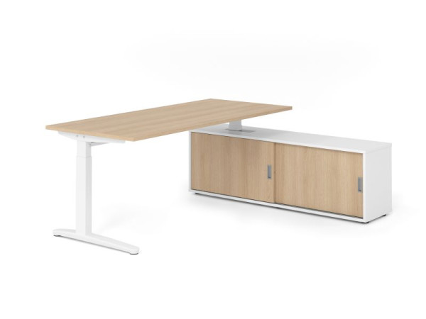 Hammerbacher Schreibtisch XB19, 180x80cm, Platte: Eiche, 25mm dick, C-Fuß Gestell Weiß, höheneinstellbar, Ahorn, VXBE19SB/E/W/W/E
