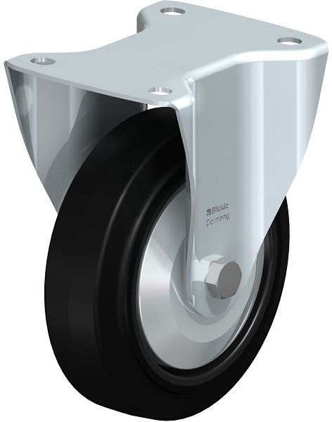 Blickle B-POEV 160XKA-FA Stahlblech-Bockrolle, mittelschwere Ausführung, mit Anschraubplatte, Elastik-Vollgummi, Schwarz, 850409