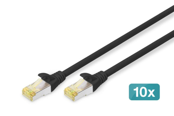 DIGITUS CAT 6A S-FTP Patchkabel, Cu, LSZH AWG 26/7, Länge 0,25 m, schwarz, VE: 10 Stück, DK-1644-A-0025-BL-10