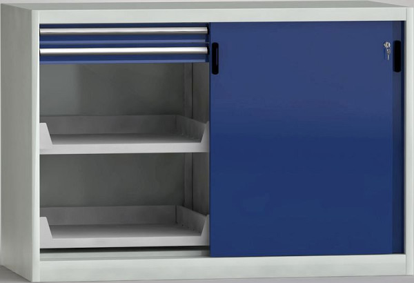 KLW Schiebetürschrank 1000 x 1500 x 815 mit abschliessbaren Schiebetüren, Trennwand, mit 4 Schubladen und 4 Auszugstablare, 7SS-ST1000ETB-006MPB