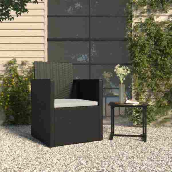 vidaXL Gartensessel mit Kissen Schwarz Poly Rattan, 362320