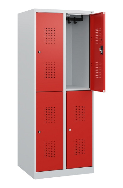 C+P Doppelstöckiger Spind Evolo PLUS, 4 Fächer, 1530x600x500mm, 7035/3020, Zylinderschloss, 0493005-20 S10028