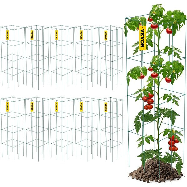 VEVOR Tomatenkäfige, Pflanzenstützkäfig, VE: 10 Stück, quadratischer Stahl, 3,8 Fuß, Grün für den Garten, FXKZDFQZZ12468SD0V0
