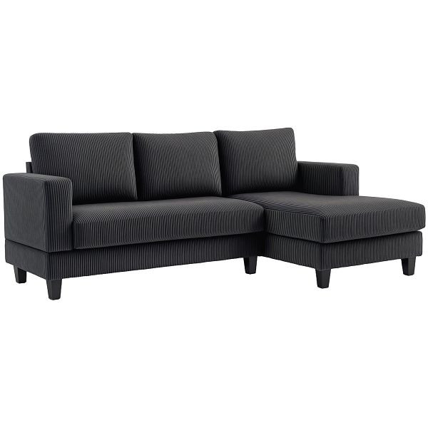 HOMCOM Ecksofa, L-förmiges 3-Sitzer-Sofa mit Chaiselongue, Holzkonstruktion, 8 Beine, Cordstoff, Schaumstoffpolsterung, Grau, 83B-242V00CG